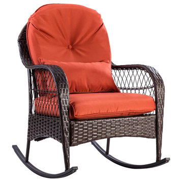 Costway Outdoor Wicker Rocking Chair Porch Rocker Patio Furniture w/ Cushion