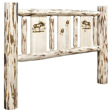 Montana Woodworks Wood Queen Headboard with Engraved Moose Design in Natural
