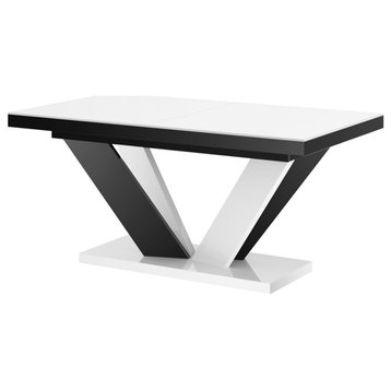 AVIV High Gloss Extendable Dining Table, White/Black