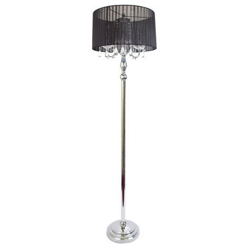 Elegant Designs Metal Trendy Sheer Floor Lamp in Chrome with Black Shade