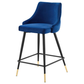 Counter Stool Chair, Velvet, Blue Navy, Modern, Bar Pub Cafe Bistro Restaurant