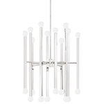 Mitzi by Hudson Valley Lighting - Dona 20-Light Chandelier Polished Nickel - Long square tube arms are offset by small white bulbs in this minimalist fixture.