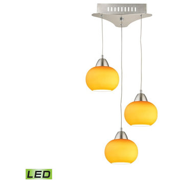 Elk Lighting Ciotola Triple LED Pendant Complete, Yellow/Nickel