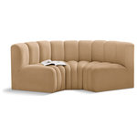 Meridian Furniture - Arc Velvet Upholstered 3-Pc. Inward Curved Modular Sectional, Camel - Give your living room or den the perfect blend of style and versatility with this Arc velvet fabric curved modula Sectionalr. Part of the Arc modular furniture collection, this chair comes upholstered in rich camel velvet fabric and features deep channel tufting that adds a touch of luxury while enhancing comfort and support. A seamless combination of form and function, this chair can be used with other Arc pieces to create a myriad of configurations in your well-curated room.