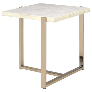 ACME Feit End Table, Faux Marble and Champagne