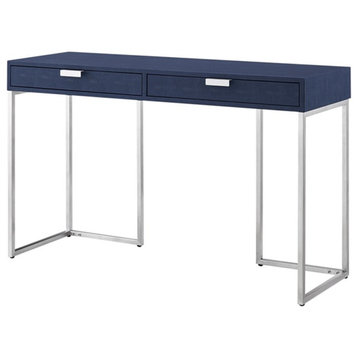 Posh Living Omer Faux Shagreen Console Table Navy/Chrome