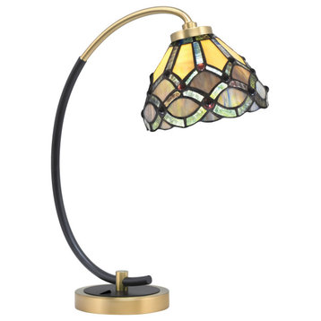 1-Light Desk Lamp, Matte Black/New Age Brass Finish, 7" Grand Merlot Art Glass