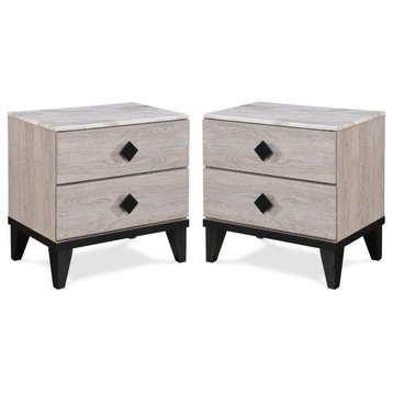 Home Square 2 Drawer Wood Nightstand in Beige Finish - Set of 2