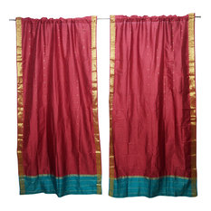Mogul Interior - Wine Red Sheer Sari Panel Rod pocket Curtain Drape Home Interior 84X44 - Curtains