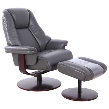 Relax-R Lindley Recliner and Ottoman, Charcoal Air Leather