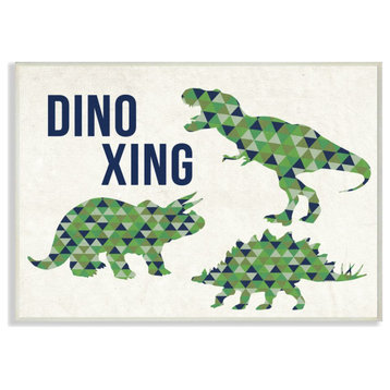 The Kids Room by Stupell Dino Crossing Blue Green Dinosaur Kids Word, 10 x 15