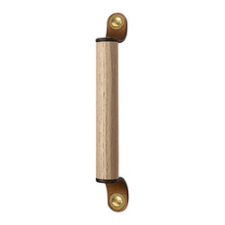 Walnut Studiolo - Leather and Wood Handle, The Sellwood, Honey, 9.5" Center-to-Center, Brass - Cabinet And Drawer Handle Pulls