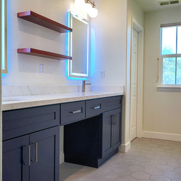 Modern Navy Blue Bathroom Vanity with LED Backlit Mirrors