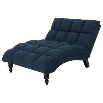 Olympia Traditional Tufted Fabric Double Chaise, Navy Blue/Dark Espresso