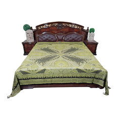 Mogul Interior - Mogul Pashmina Wool Blanket Throw Moroccan Green Bedding Coverlet - Blankets
