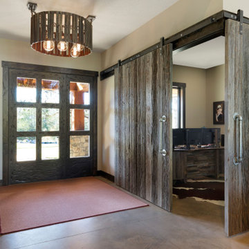 Reclaimed Wood Sliding Barn Doors in Modern Farmhouse Entry