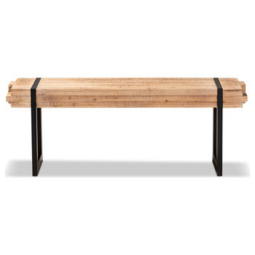 Baxton Studio Henson Brown Finished Wood and Black Finished Metal Bench