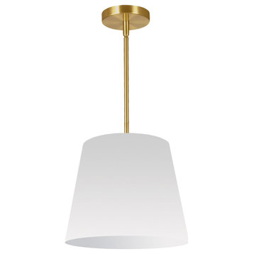 14" Modern Gold Modern Pendant Light With Tapered Drum Shade, White