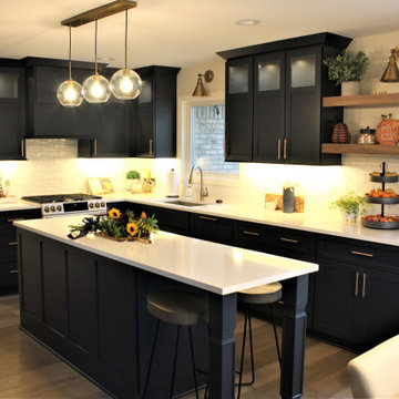 Starmark Kitchen in Bridgeport Blueberry w/ Walnut Oregano Floating Shelves