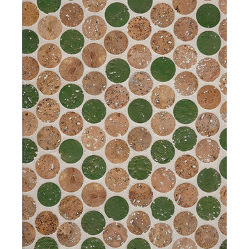 12"x12" Habitus Cork Mosaic Penny Tiles, Set of 24, Natural/Green