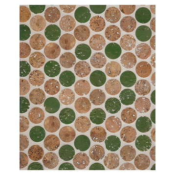 12"x12" Habitus Cork Mosaic Penny Tiles, Set of 24, Natural/Green