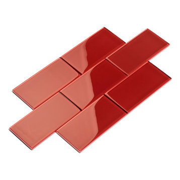 3"x6" Glass Subway Collection, Ruby Red