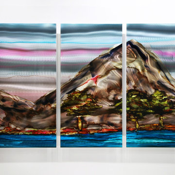 Terrain - Brown, Green, Pink & Blue Abstract Metal Painting, Unique Wall Art,
