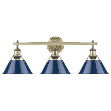 Orwell 3 Light Vanity In Aged Brass With Navy Blue Shade(s) (3306-BA3 AB-NVY)