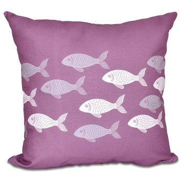 Fish Line, Animal Print Outdoor Pillow, Purple, 20"x20"