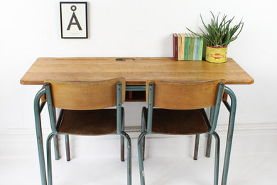 Vintage double French school desk and chairs