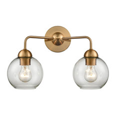 Astoria 2-Light Bath Bar, Satin Gold With Clear Glass
