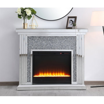 Elegant MF9902-F2 47.5" Crystal Mirrored Mantle With Crystal Insert Fireplace