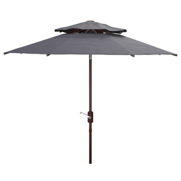 Safavieh Athens 9' Double Top Crank Umbrella, Navy/White