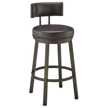 Dalza Swivel Counter or Bar Stool in Mocha Finish with Brown Faux Leather