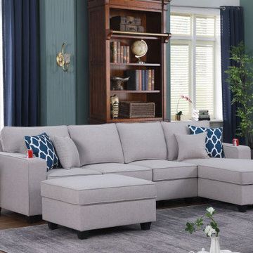 Cooper 119.5" 5Pc Sectional Sofa Chaise with Ottoman and Cupholder