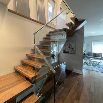 Frameless Glass Railing — Walnut Floating Staircase
