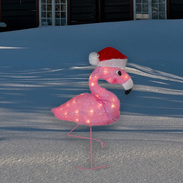 24" Pink Flamingo Wearing a Santa Hat Christmas Outdoor Decoration