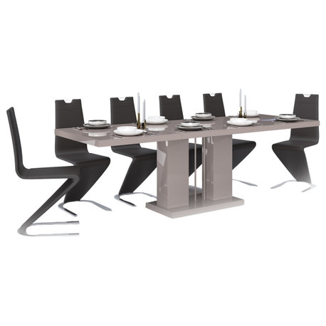 NOSA Dining Set, Cappuccino Table Black Chairs