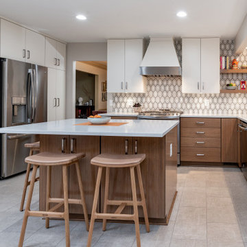 Contemporary Kitchen with Contrasting Bamboo and White Cabinets in Baltimore, MD