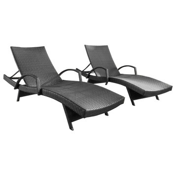 GDF Studio Soleil Outdoor Gray Wicker Arm Chaise Lounges, Set of 2