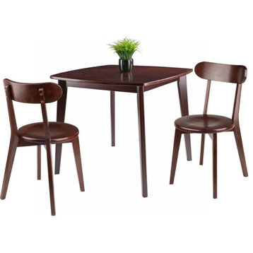 Winsome Pauline 3-Piece 34" Square Transitional Solid Wood Dining Set in Walnut