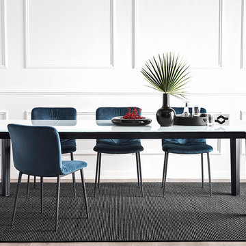 Annie Soft Upholstered Wooden Chair - Matt Black Metal Frame - Ocean Blue Seat