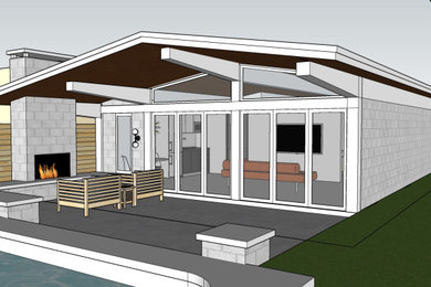 Small 1960s gray one-story concrete gable roof idea in Tampa with a metal roof