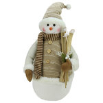 Northlight Seasonal - 20" Alpine Chic Brown and Beige Snowman with Skiis and Mistletoe Decoration - From the Alpine Chic Collection: | This adorable little snowman is fully prepared to journey into the great outdoors | Features sparkling body and head with soft arms that finish with faux fur trimmed tan mittens | Sparkling sprigs of white pine and mistletoe accent the skiis and hat | Flexible wire in hat and arm allow for it to be positioned to your liking | For indoor use only | Dimensions: 20"H x 16"W x 11"D | Material(s): foam/fabric/faux fur/polyfil/wire