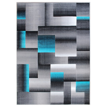 Angie Collection Rectangle 6' x 9' Blocked Area Rug, Turquoise