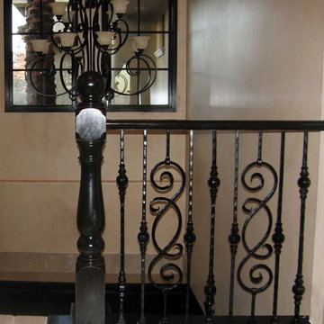 Wood Railing with Wrought Iron Balusters