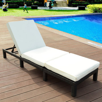 Costway Patio Adjustable Wicker Lounge Poolside Couch Furniture with Cushion