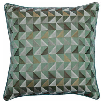 Handmade 26 x 26 inch Geometric Teal Blue Silk Cushion Cover, Teal Moire Effects