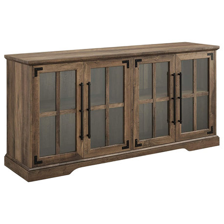 Farmhouse TV Stand, Doors With Glass Front & Cable Management, Rustic Oak
