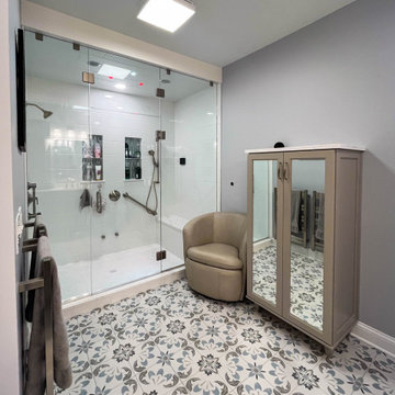 Gray Bathroom with Custom Artic White SteamSpa Shower
